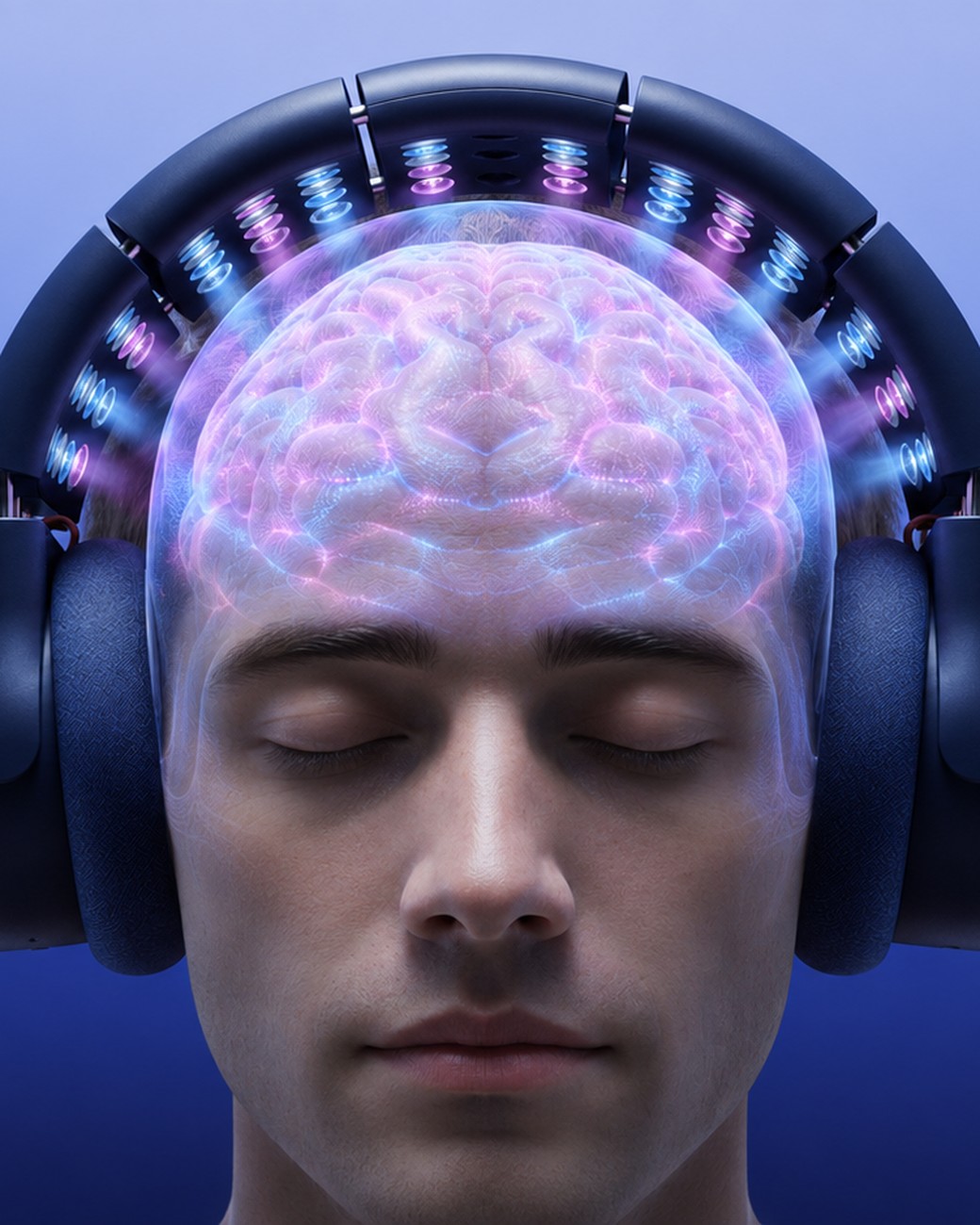 HERNOA headset activating brain-care light across the head